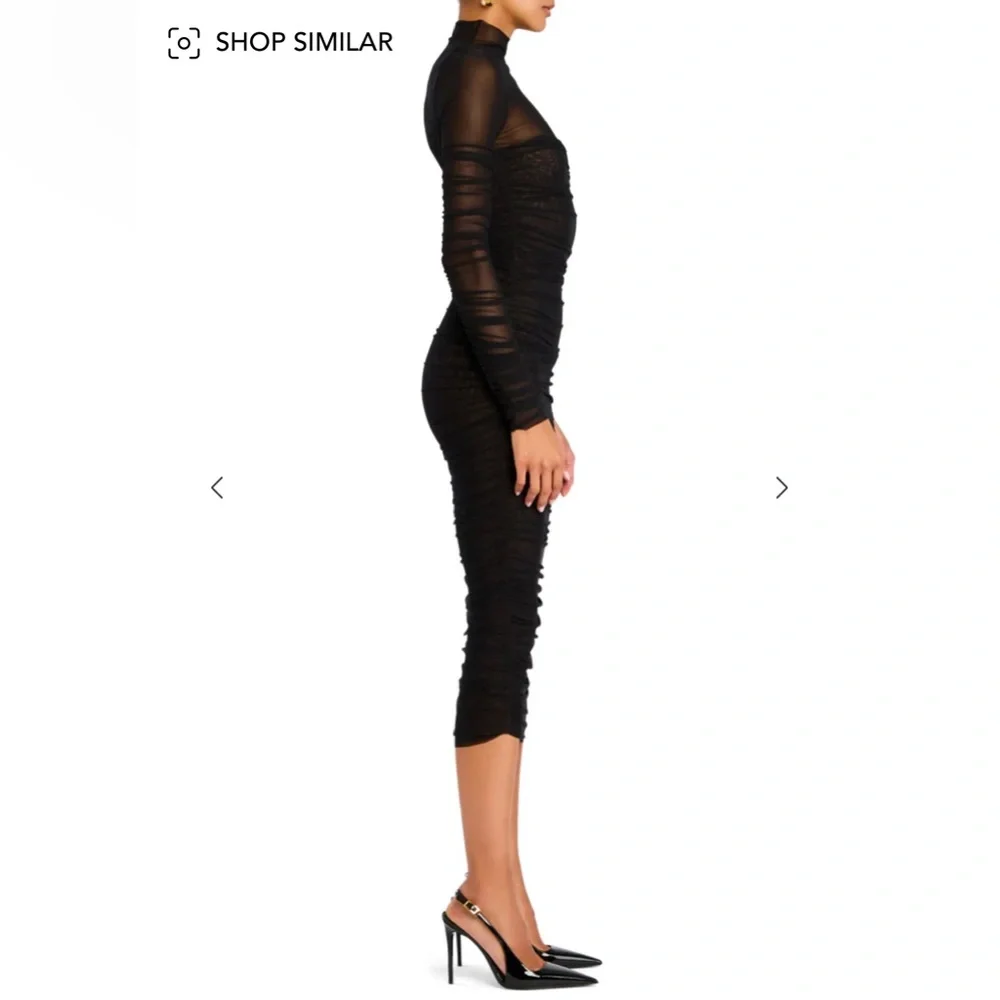 NWT 378.00 SEROYA TRINA MESH RUCHED MIDI DRESS MEDIUM - Picture 3 of 5